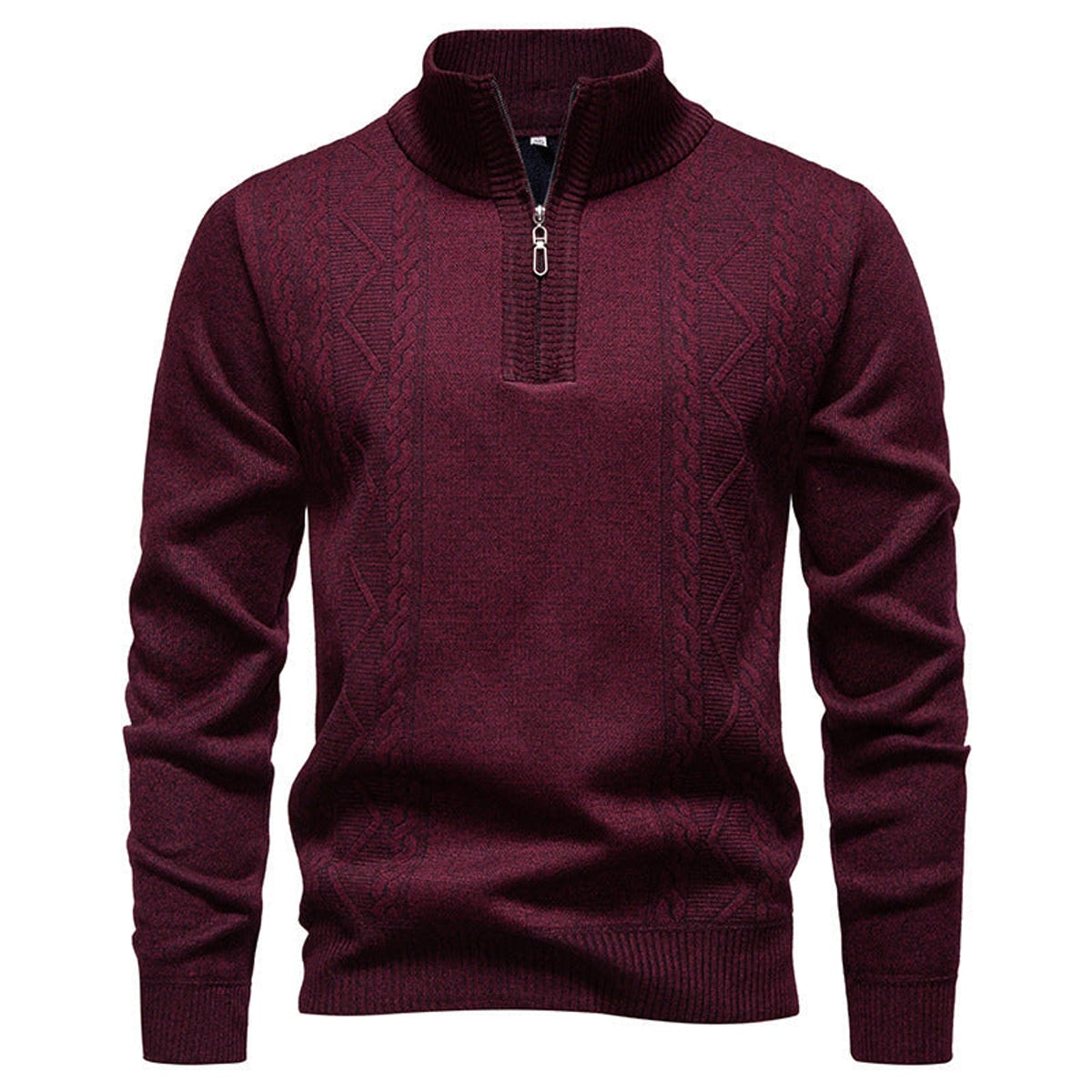 men's half zip stand collar pullover bordeaux