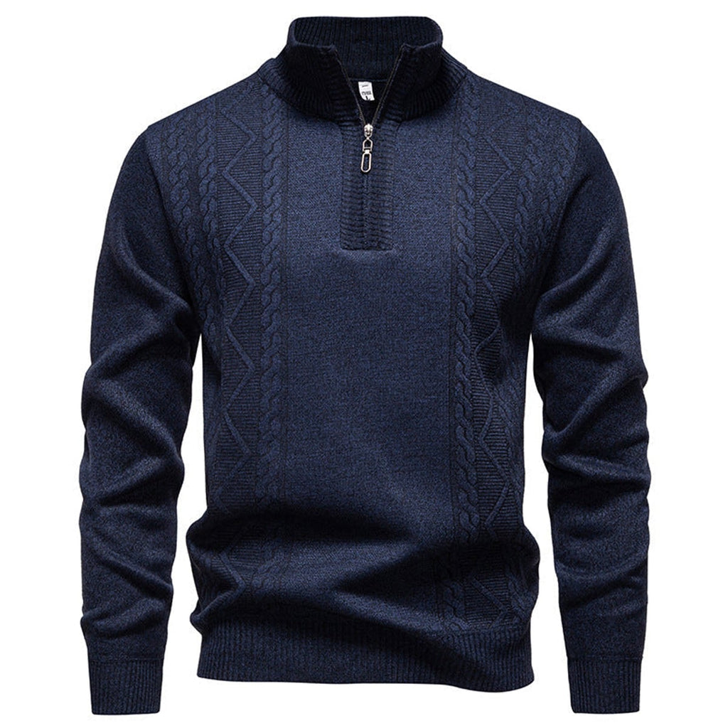 men's half zip stand collar pullover blue gray