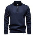 men's half zip stand collar pullover blue gray