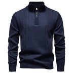 men's half zip stand collar pullover blue gray