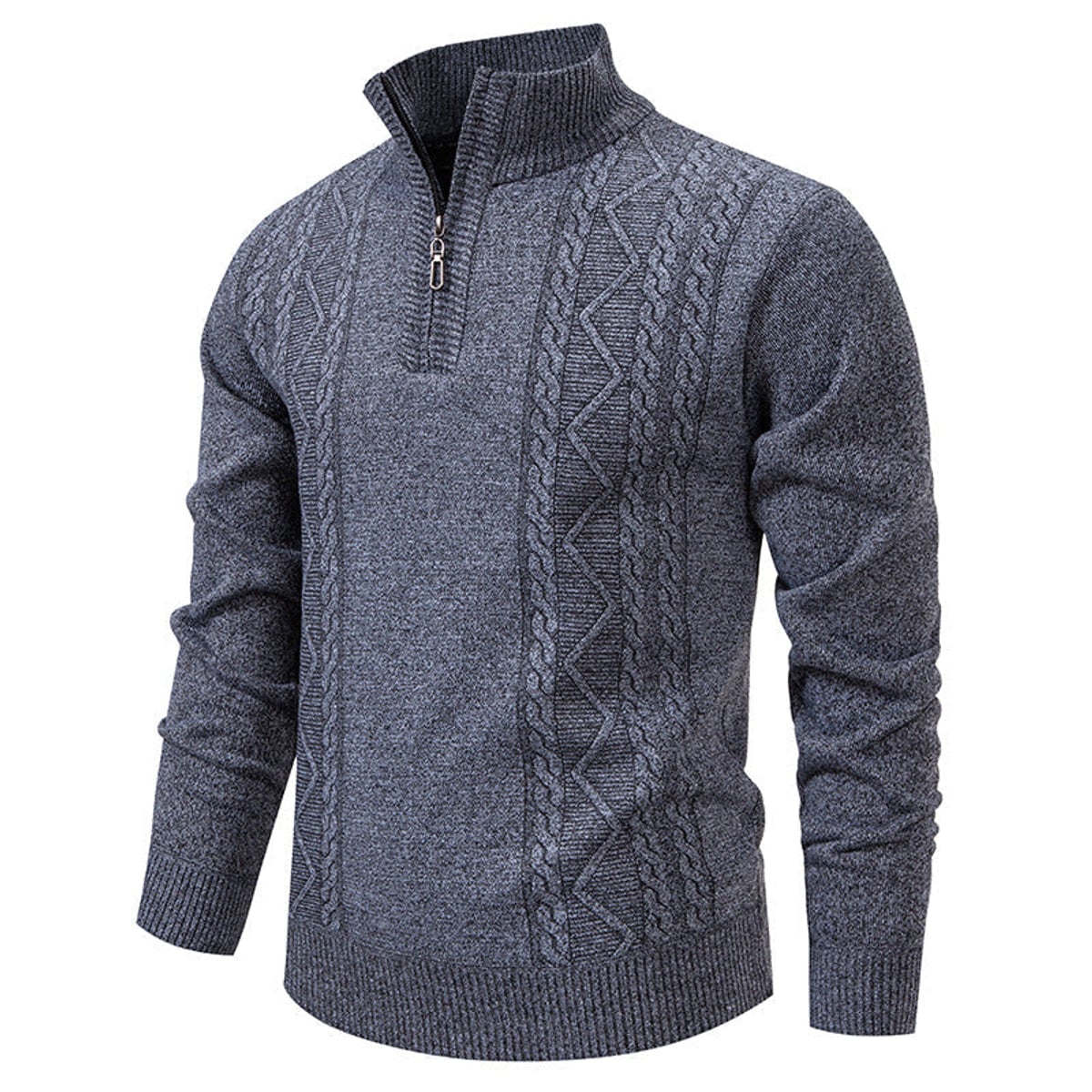men's half zip stand collar pullover light gray