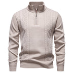 men's half zip stand collar pullover beige