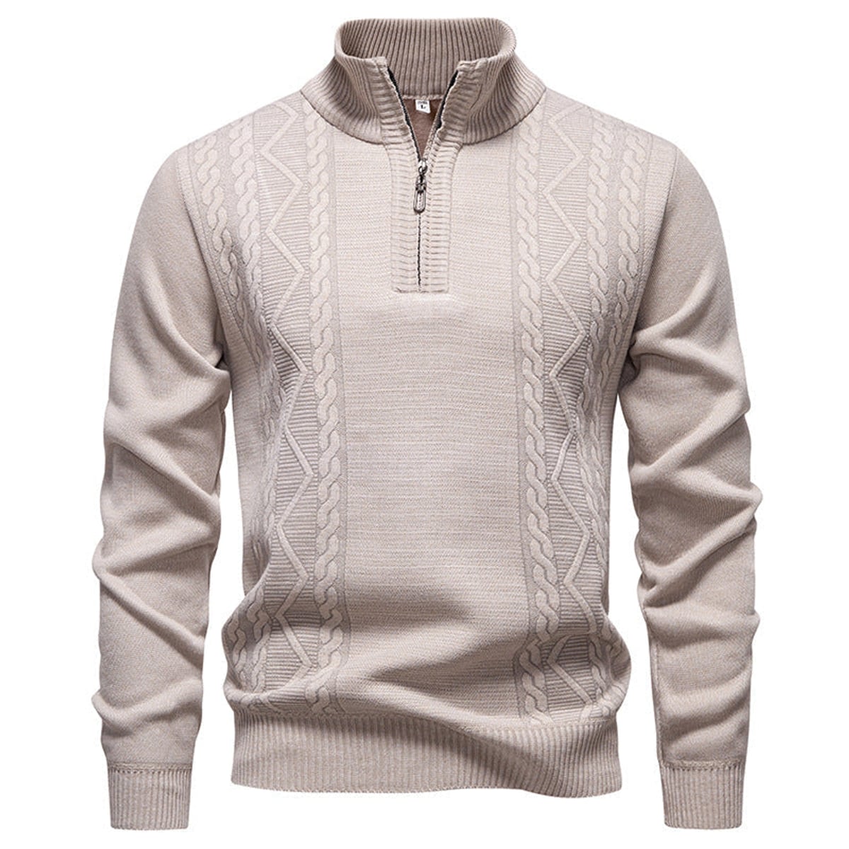 men's half zip stand collar pullover beige