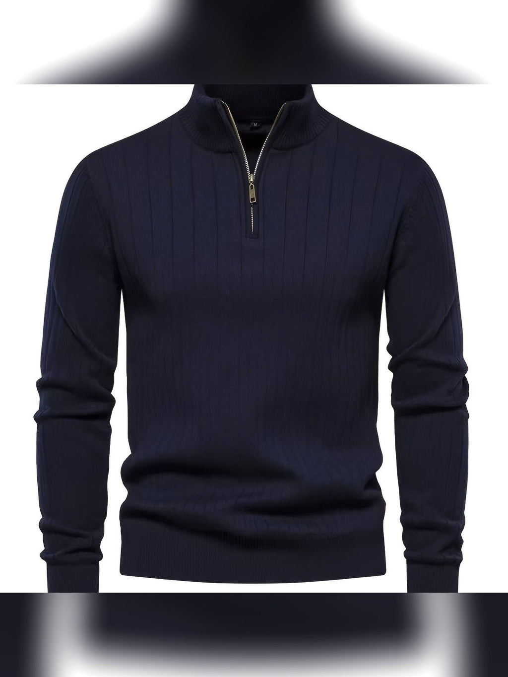 men's half zip stand collar sweater in navy