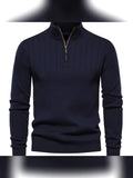 men's half zip stand collar sweater in navy