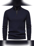 men's half zip stand collar sweater in navy
