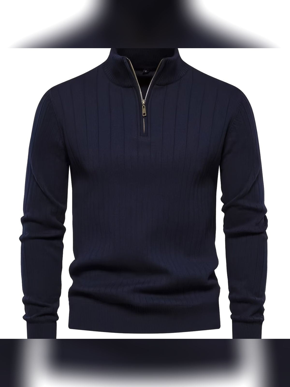 men's half zip stand collar sweater in navy