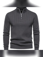 men's half zip stand collar sweater in gray