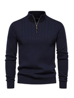 men's half zip stand collar sweater in navy