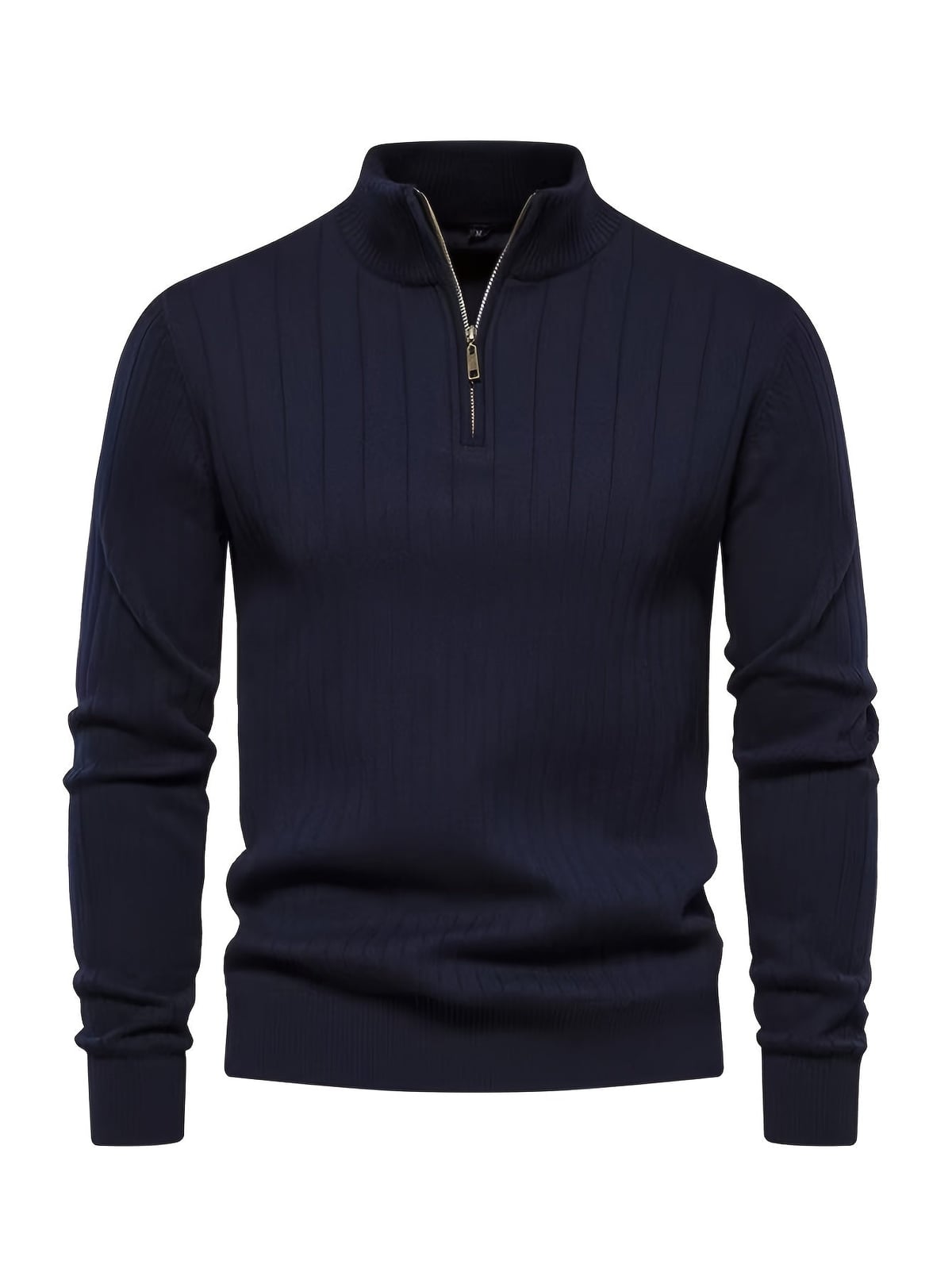 men's half zip stand collar sweater in navy