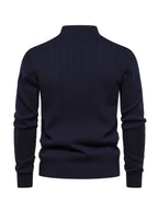 men's half zip stand collar sweater in navy