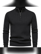 men's half zip stand collar sweater in black