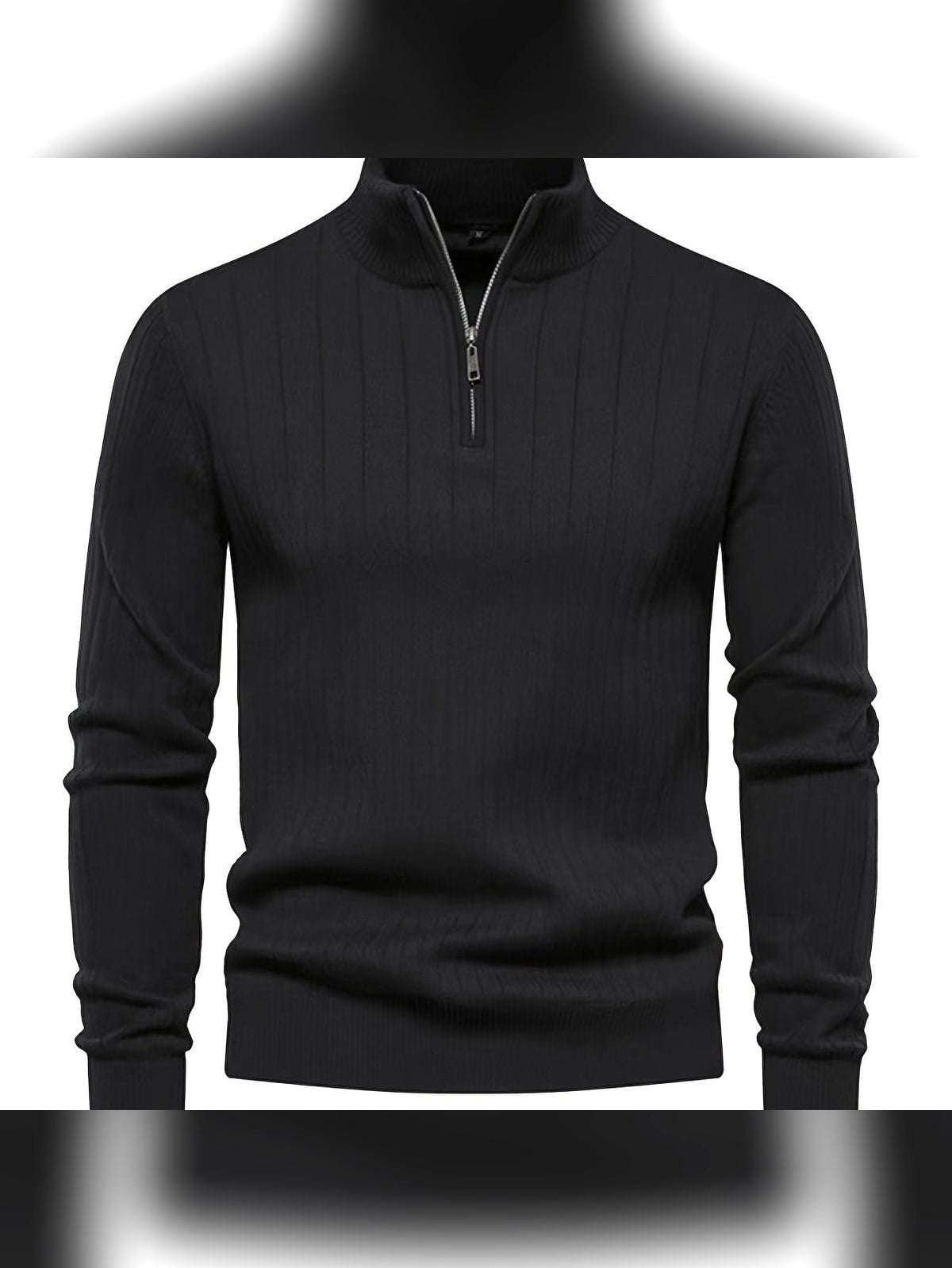 men's half zip stand collar sweater in black
