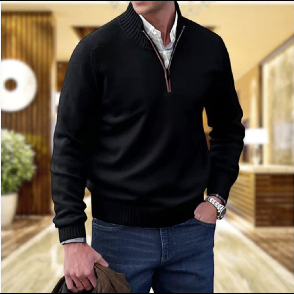 men's half zip sweater in black