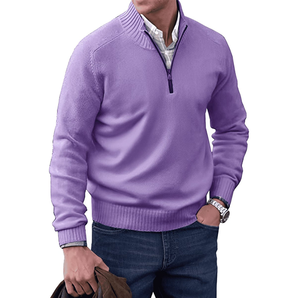 men's half zip sweater in mauve
