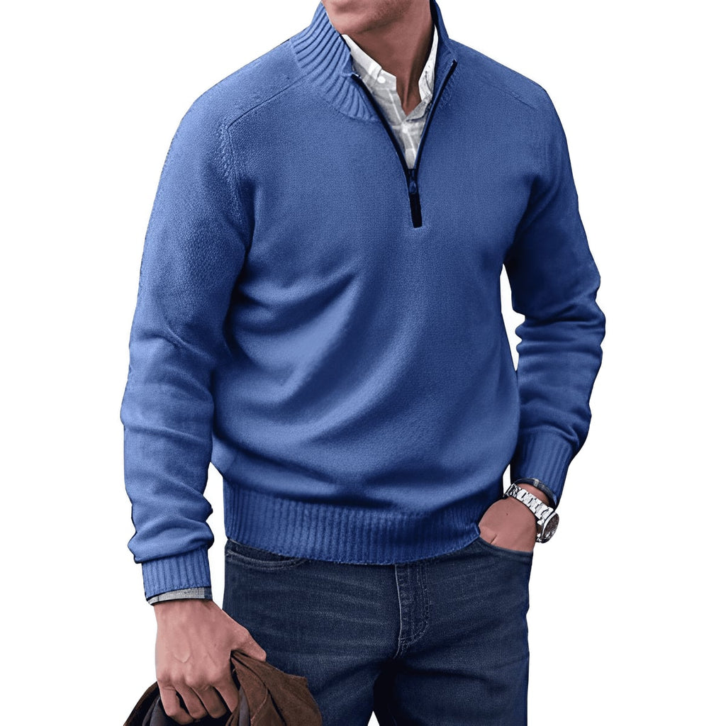 men's half zip sweater in blue