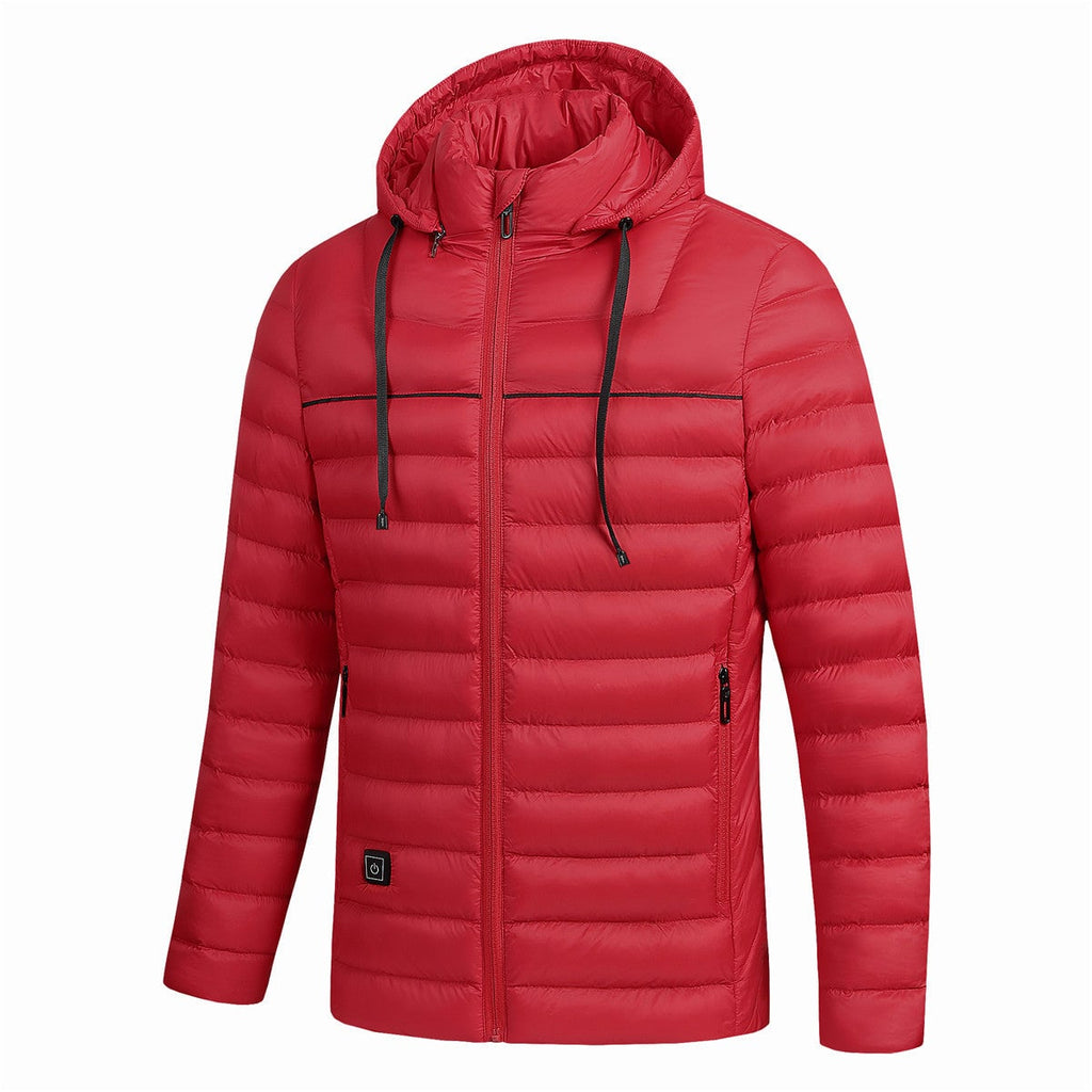 men's heated hooded puffer jacket in red