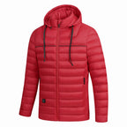 men's heated hooded puffer jacket in red