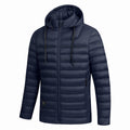 men's heated hooded puffer jacket in dark blue