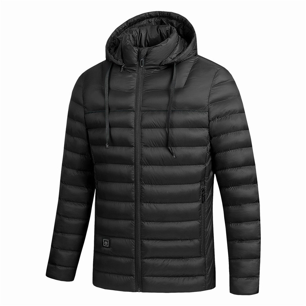 men's heated hooded puffer jacket in black