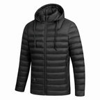 men's heated hooded puffer jacket in black