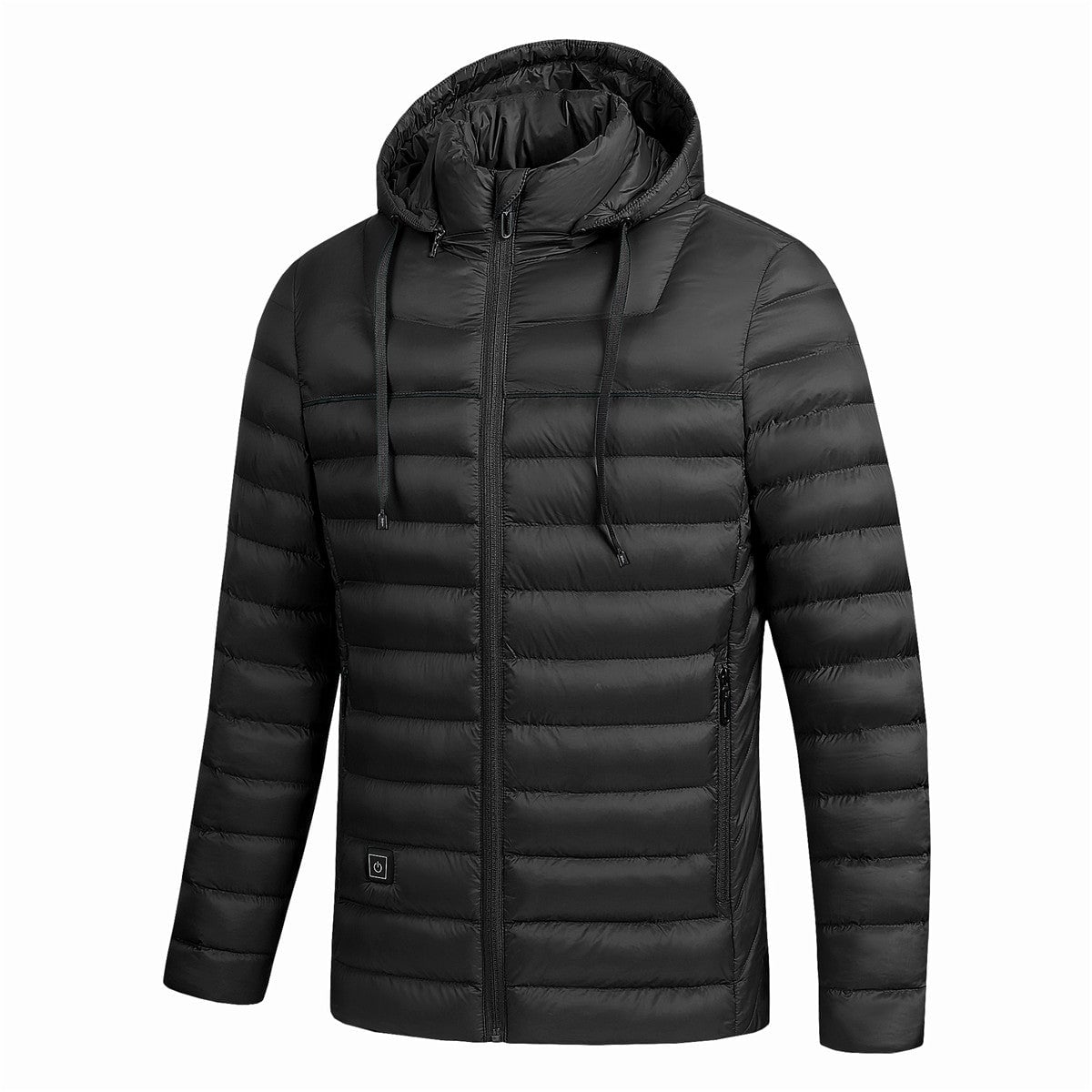 men's heated hooded puffer jacket in black