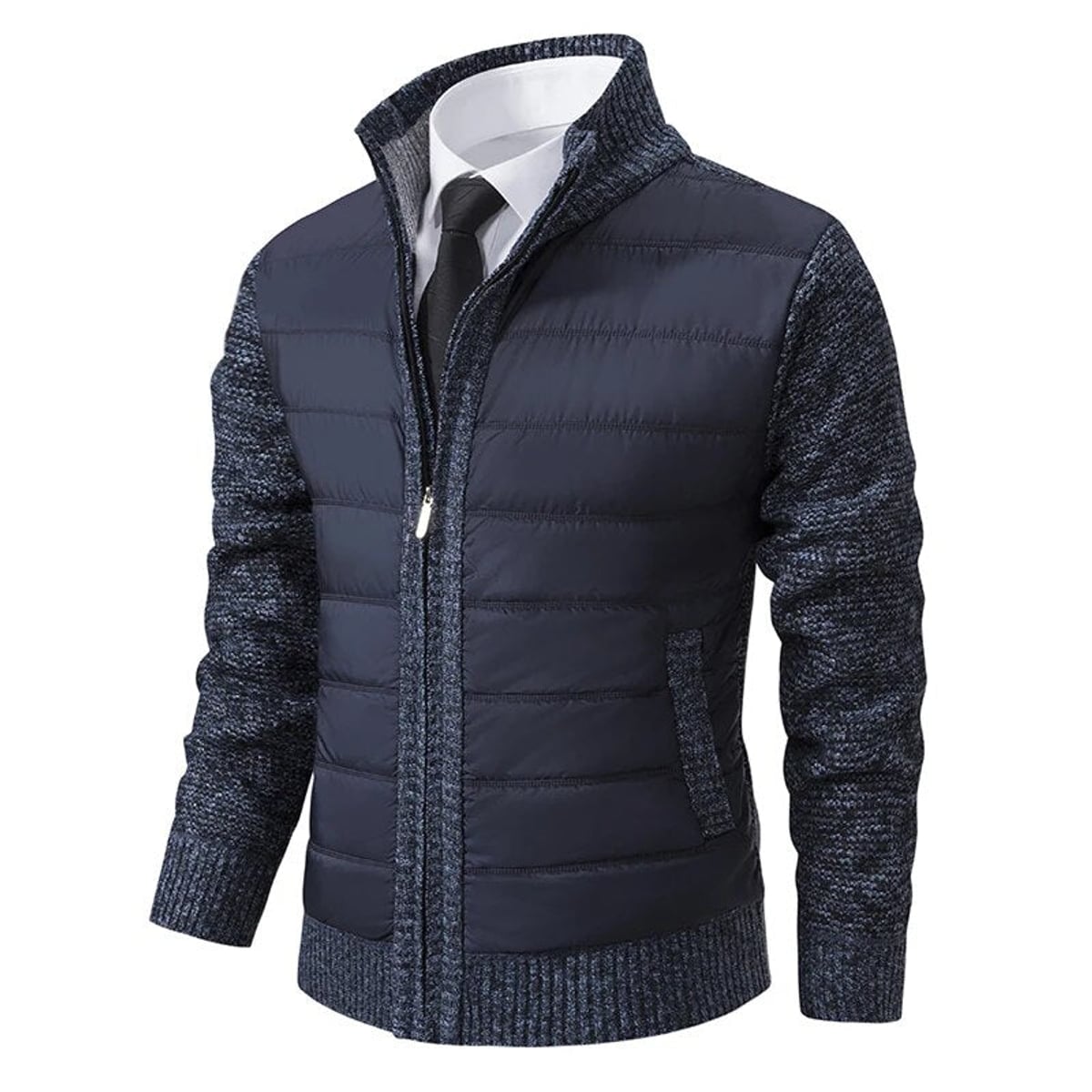 men's high neck zip-up jacket in navy blue