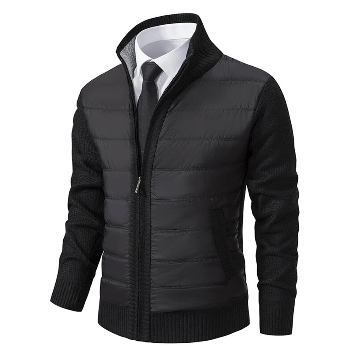 men's high neck zip-up jacket in black
