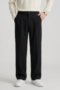 men's high waisted pleated straight leg trousers in black