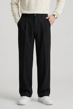 men's high waisted pleated straight leg trousers in black