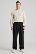 men's high waisted pleated straight leg trousers in black