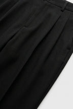 men's high waisted pleated straight leg trousers in black