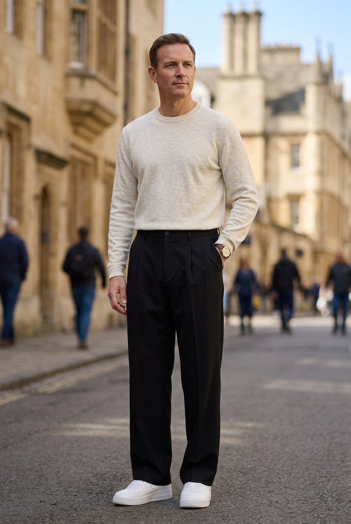 men's high waisted pleated straight leg trousers in black