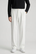 men's high waisted pleated straight leg trousers in white