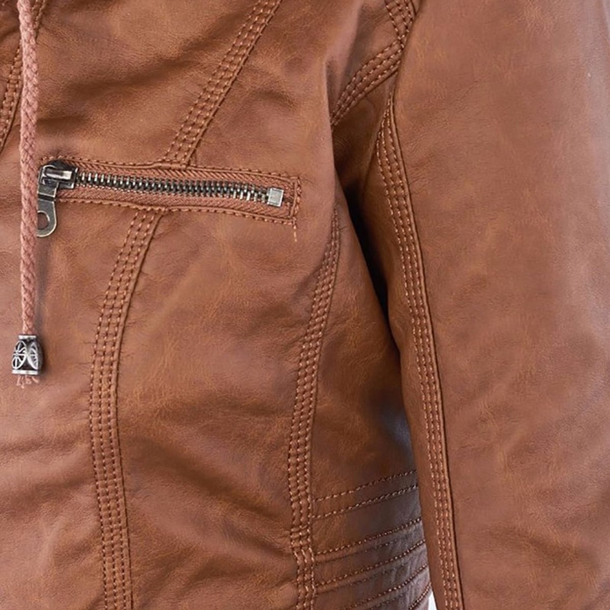 hooded faux biker jacket in khaki for women