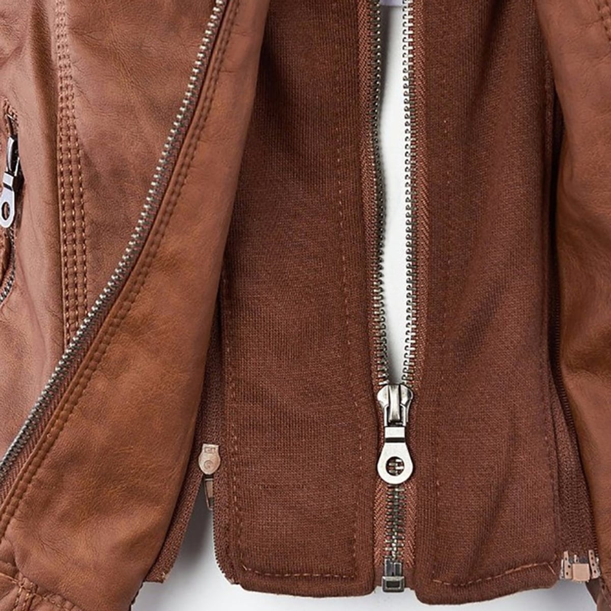 hooded faux biker jacket in khaki for women