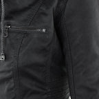 hooded faux biker jacket in black for women