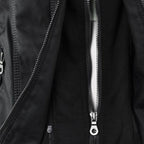 hooded faux biker jacket in black for women