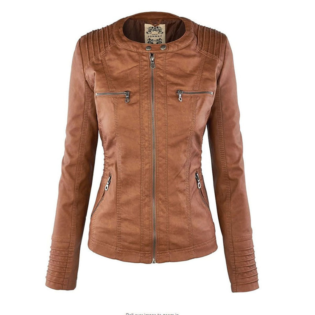 hooded faux biker jacket in khaki for women