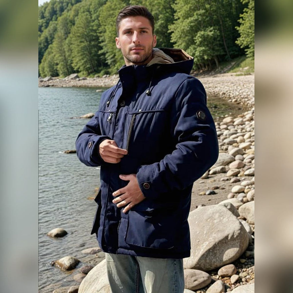men's hooded faux fur lined winter jacket