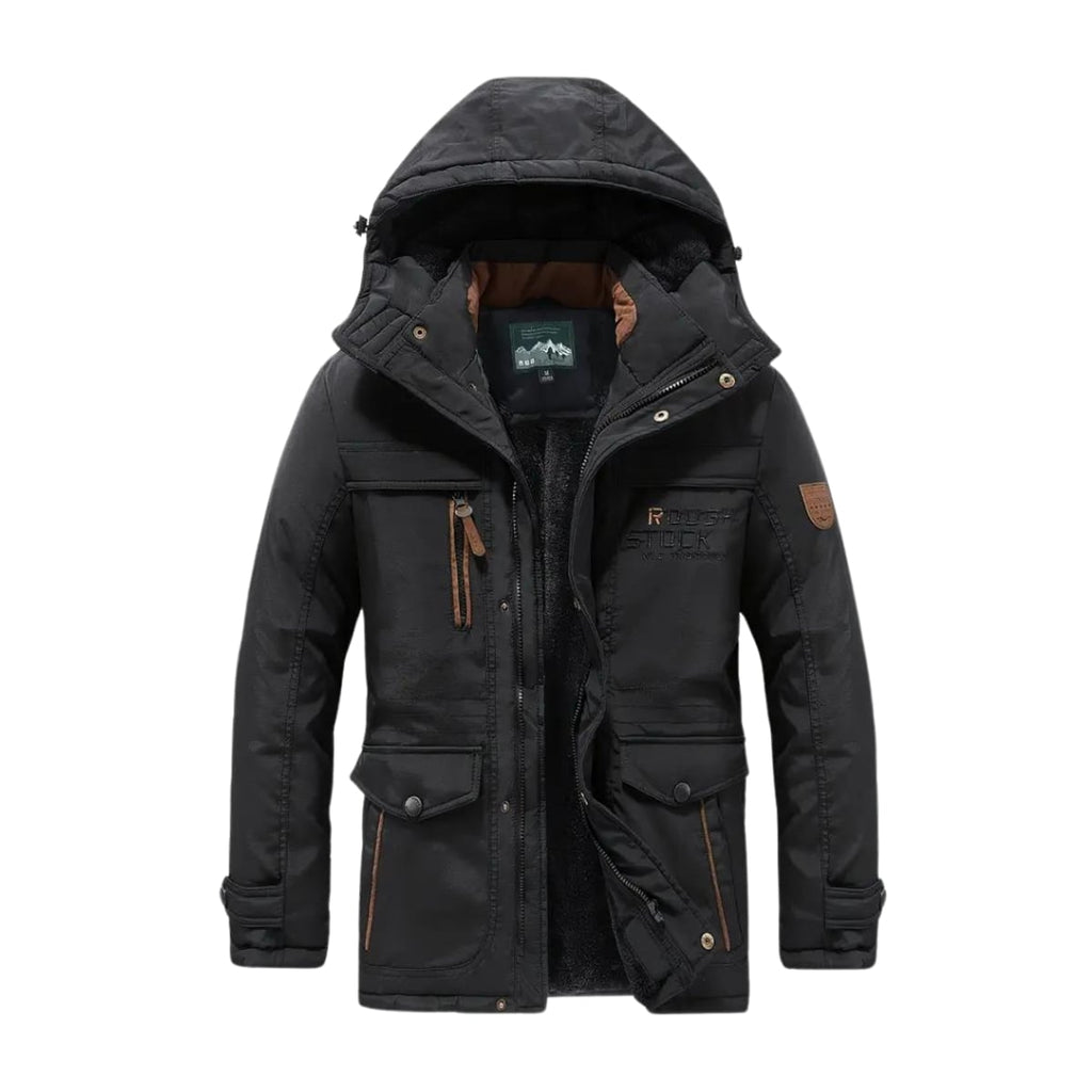 men's hooded fleece-lined winter jacket in black