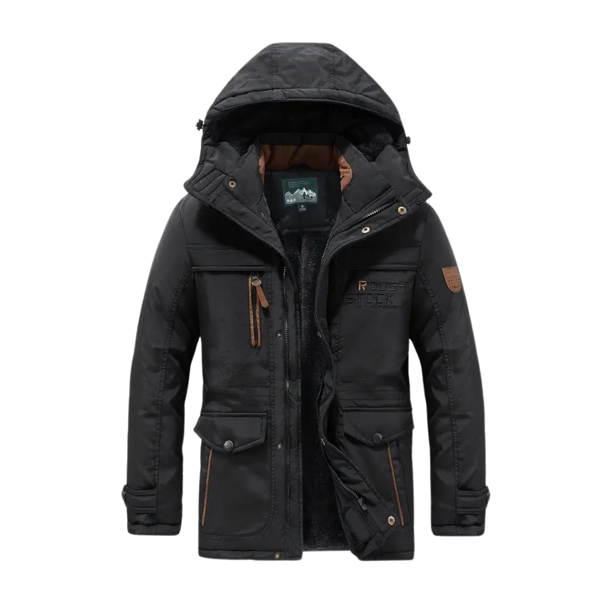 men's hooded fleece-lined winter jacket in black