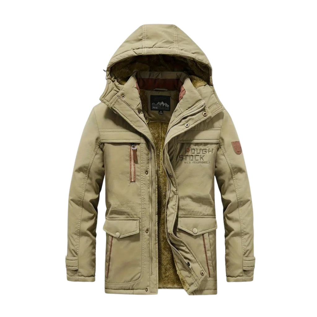 men's hooded fleece-lined winter jacket in khaki