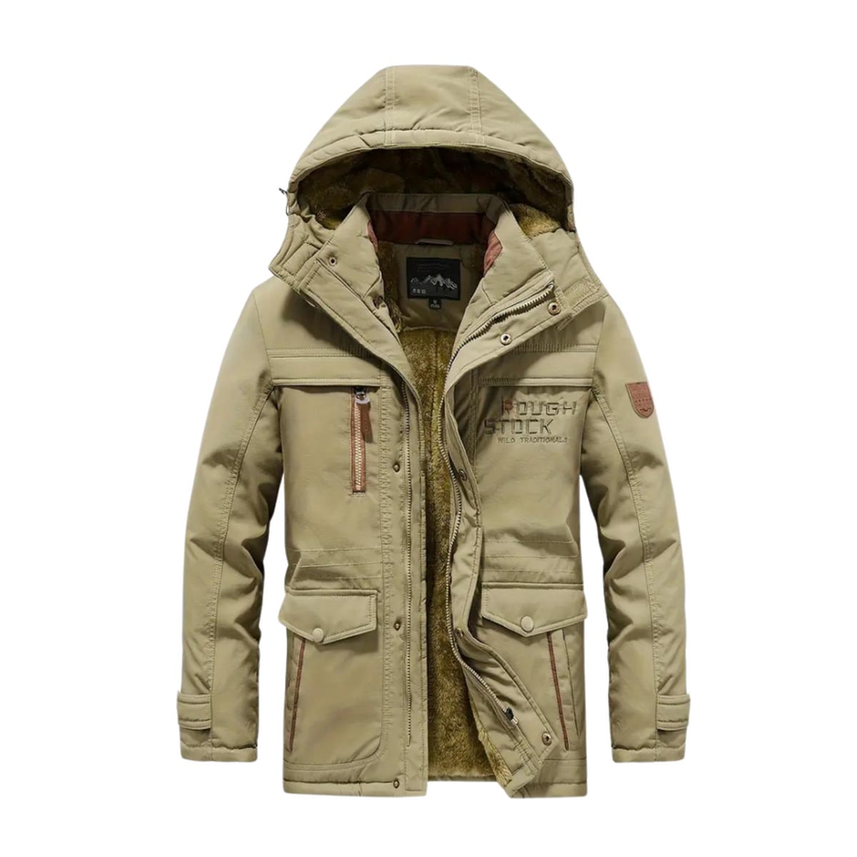men's hooded fleece-lined winter jacket in khaki