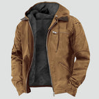 men's hooded fleece-lined zip-up jacket in brown