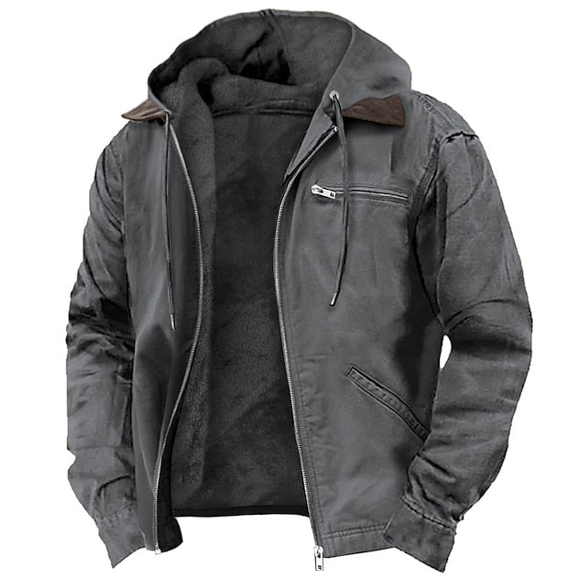 men's hooded fleece-lined zip-up jacket in gray
