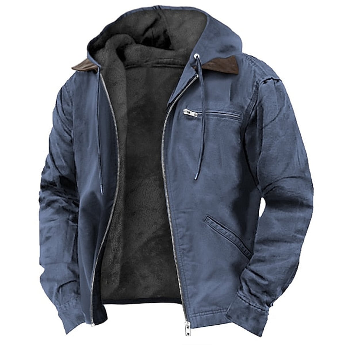 men's hooded fleece-lined zip-up jacket in blue