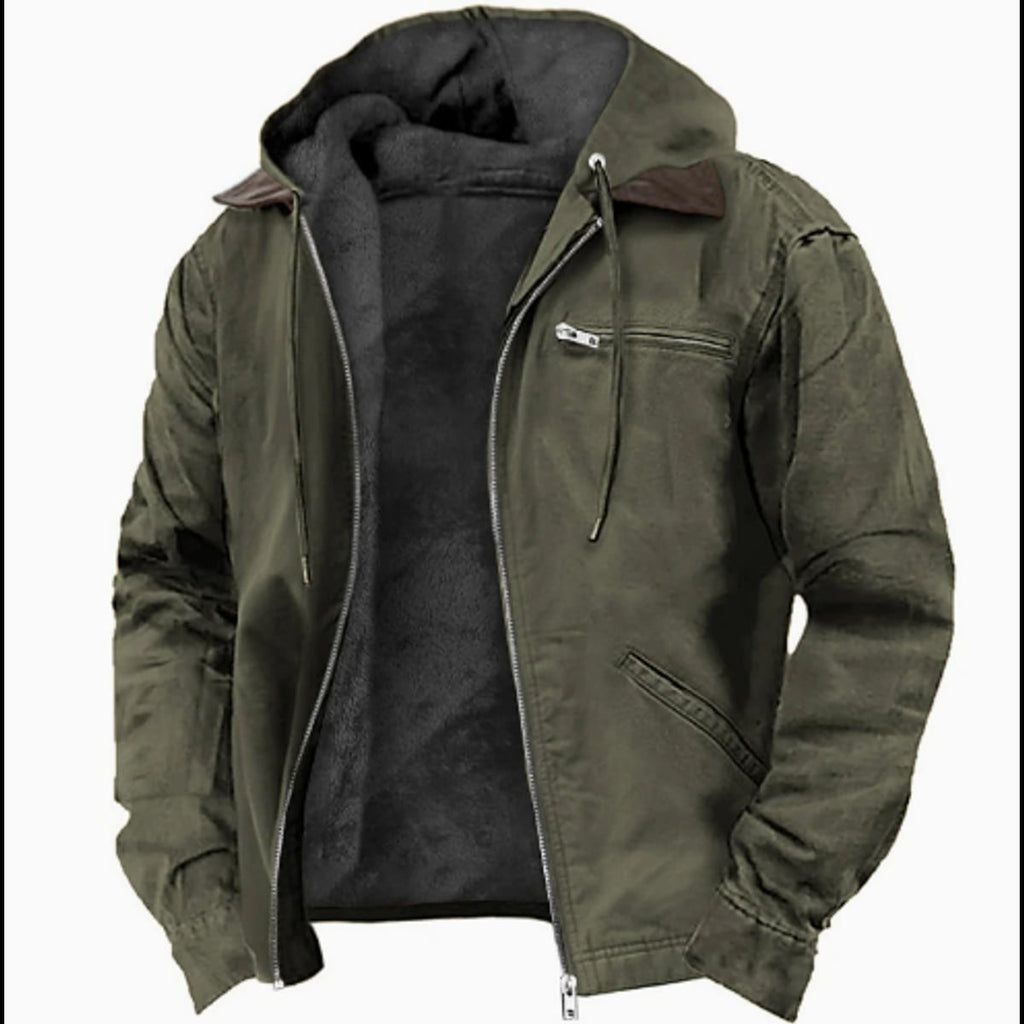men's hooded fleece-lined zip-up jacket in army green