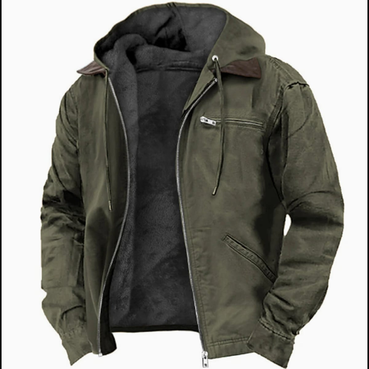 men's hooded fleece-lined zip-up jacket in army green