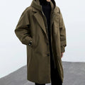 men's hooded longline trench coat in olive green